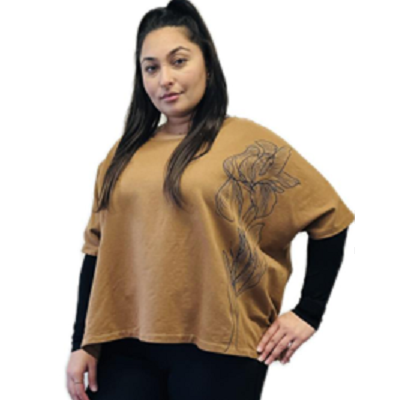 Transparente Flower Sweatshirt in Camel