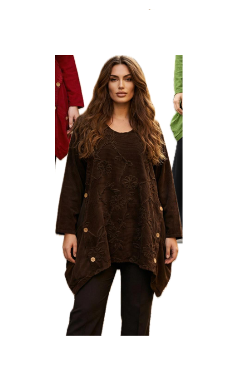 The Embroidered Button Tunic from Transparente in Brown