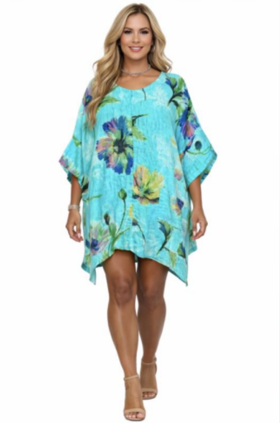 Transparente's Flower Top in Turquoise