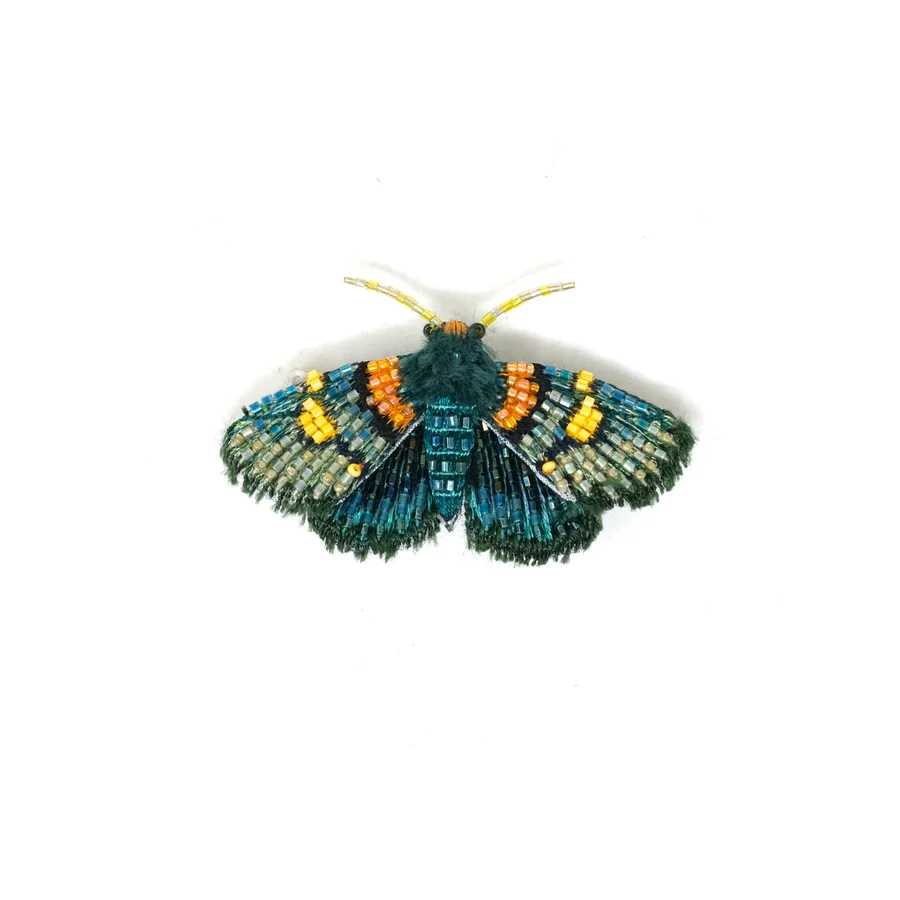 Hand Embroidered Africa Peach Moth Brooch