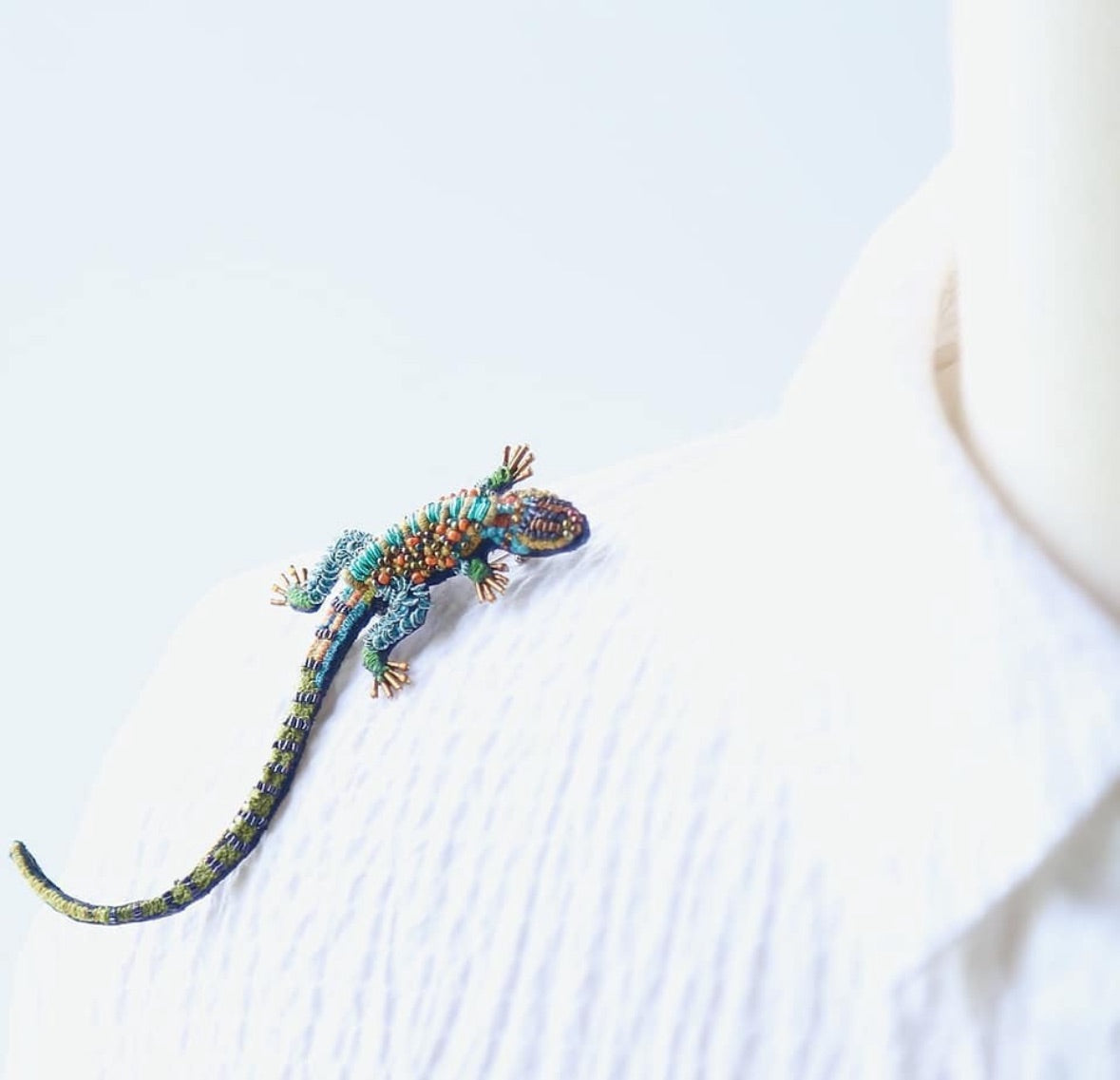 Trovelore Hand Embroidered Caiman Lizard Brooch