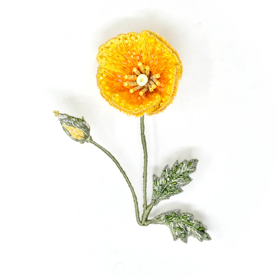 Trovelore Hand Embroidered California Golden Poppy Brooch