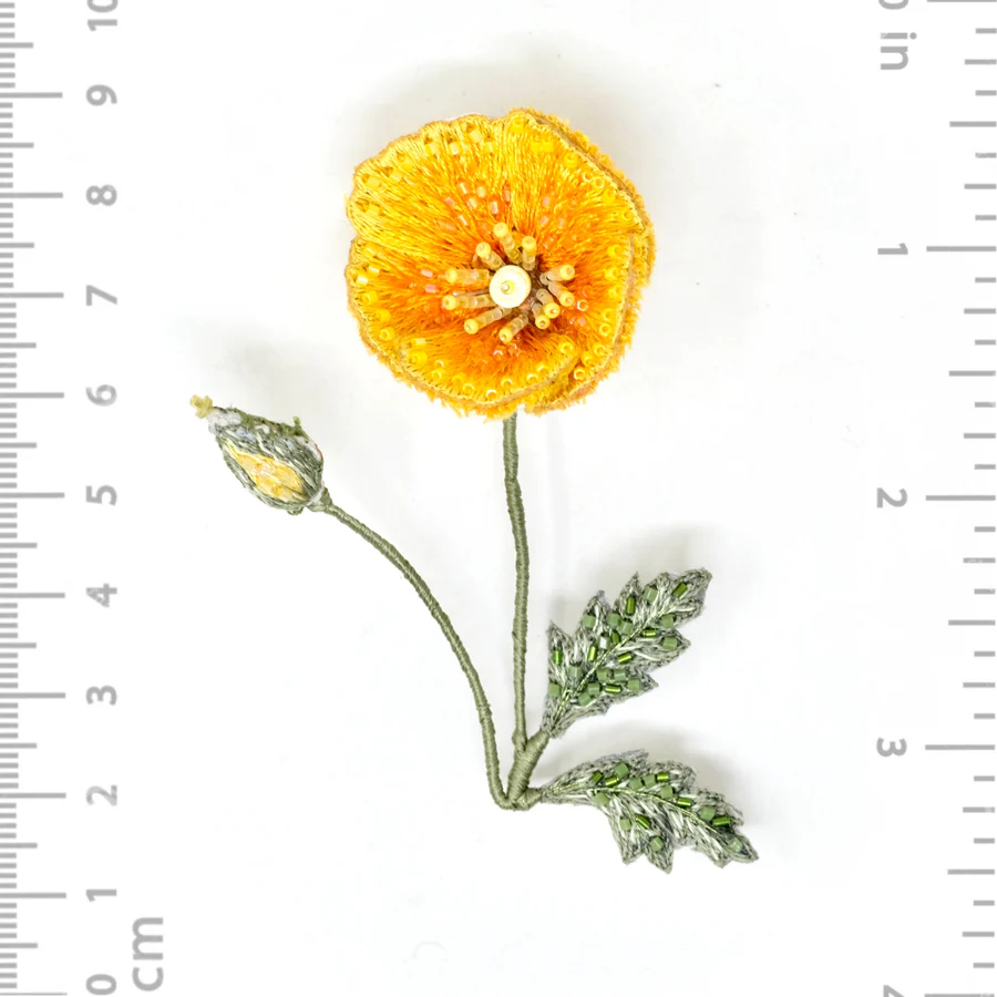 Trovelore Hand Embroidered California Golden Poppy Brooch