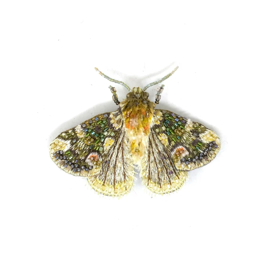 Hand Embroidered Peach Blossom Moth Brooch
