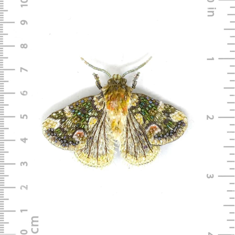 Hand Embroidered Peach Blossom Moth Brooch