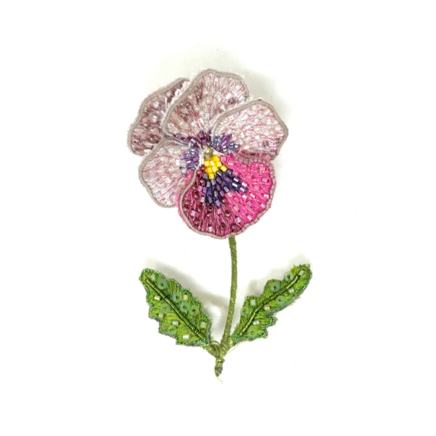Trovelore Hand Embroidered Pink Pansy Brooch