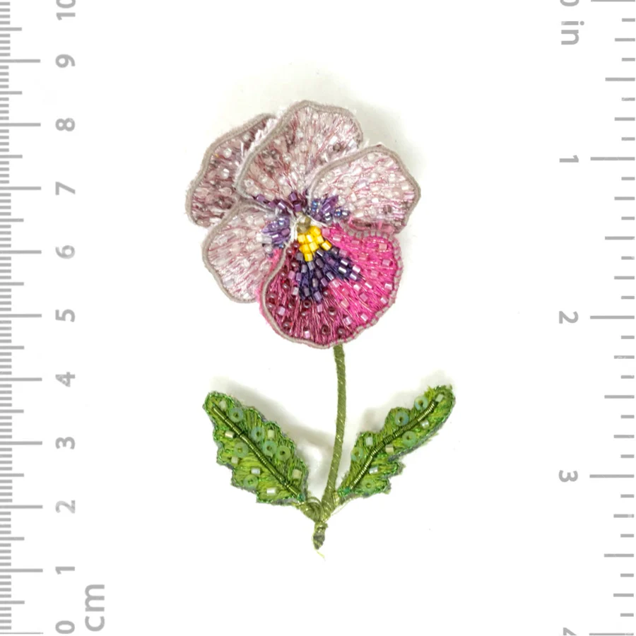 Trovelore Hand Embroidered Pink Pansy Brooch