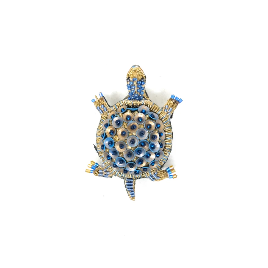 Hand Embroidered Pond Turtle Brooch