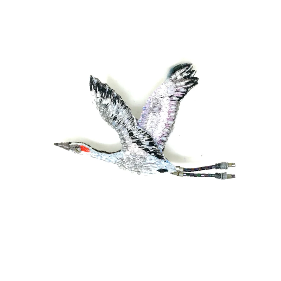 Trovelore Hand Embroidered Sandhill Crane Brooch