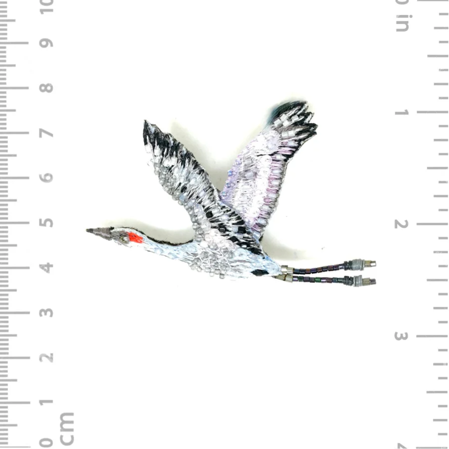 Trovelore Hand Embroidered Sandhill Crane Brooch