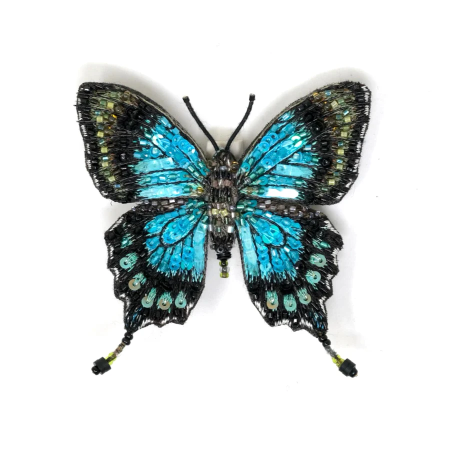 Trovelore Hand Embroidered Sea Green Swallowtail Brooch