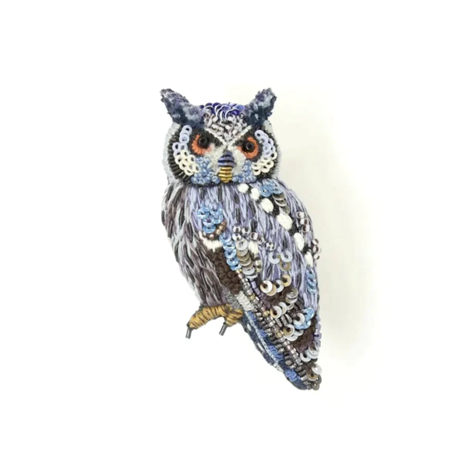 Trovelore Hand Embroidered Southern White Faced Owl Brooch