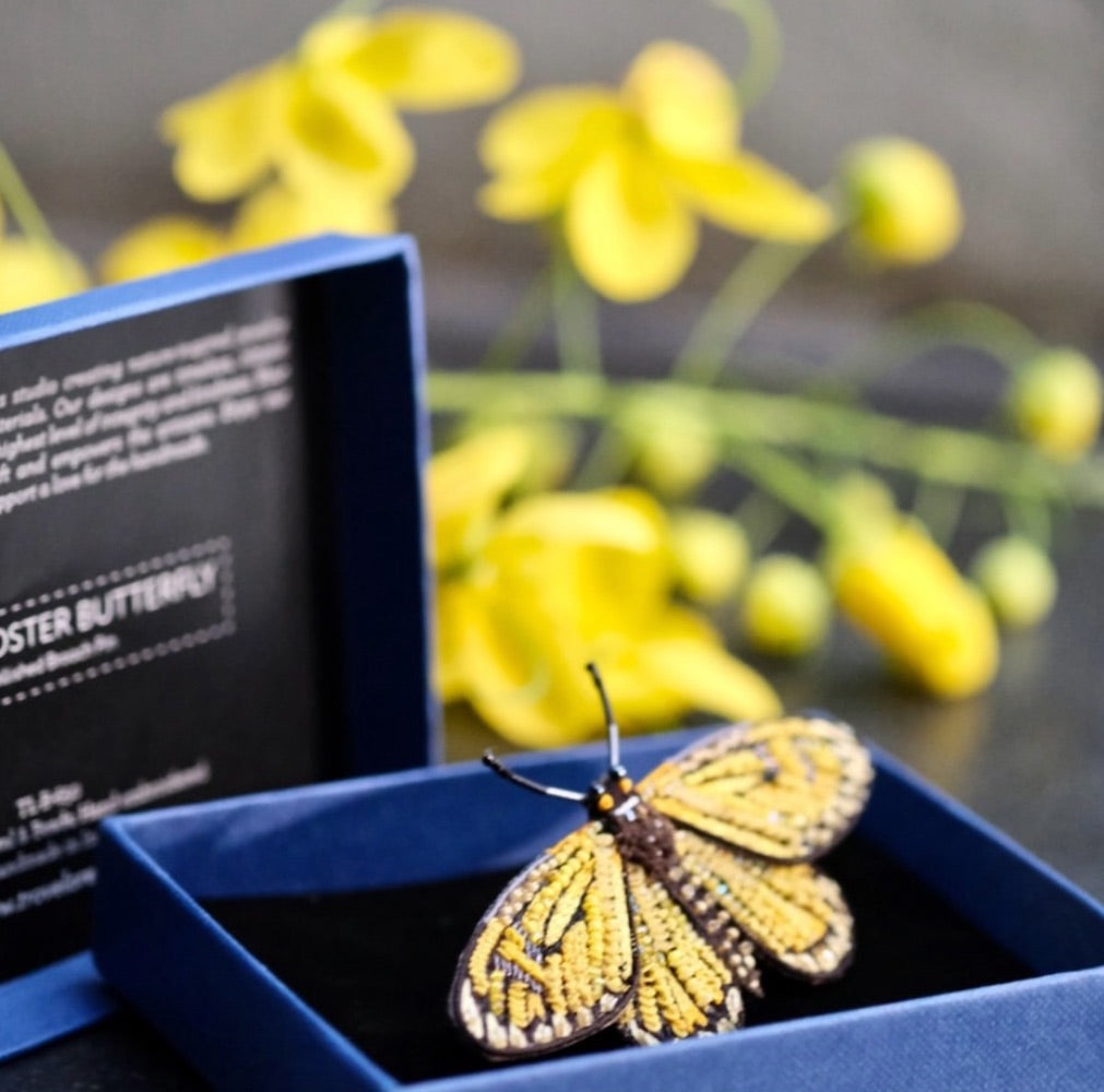 Trovelore Hand Embroidered Yellow Coster Butterfly Brooch