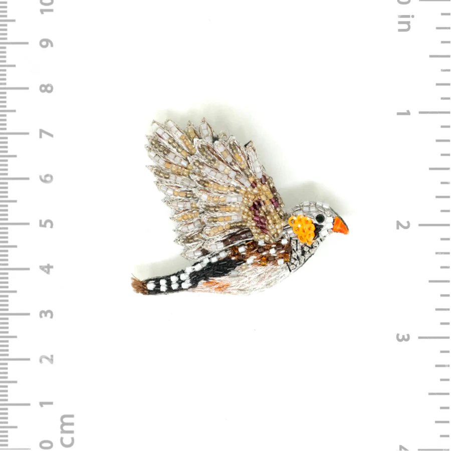 Trovelore Hand Embroidered Zebra Finch Brooch
