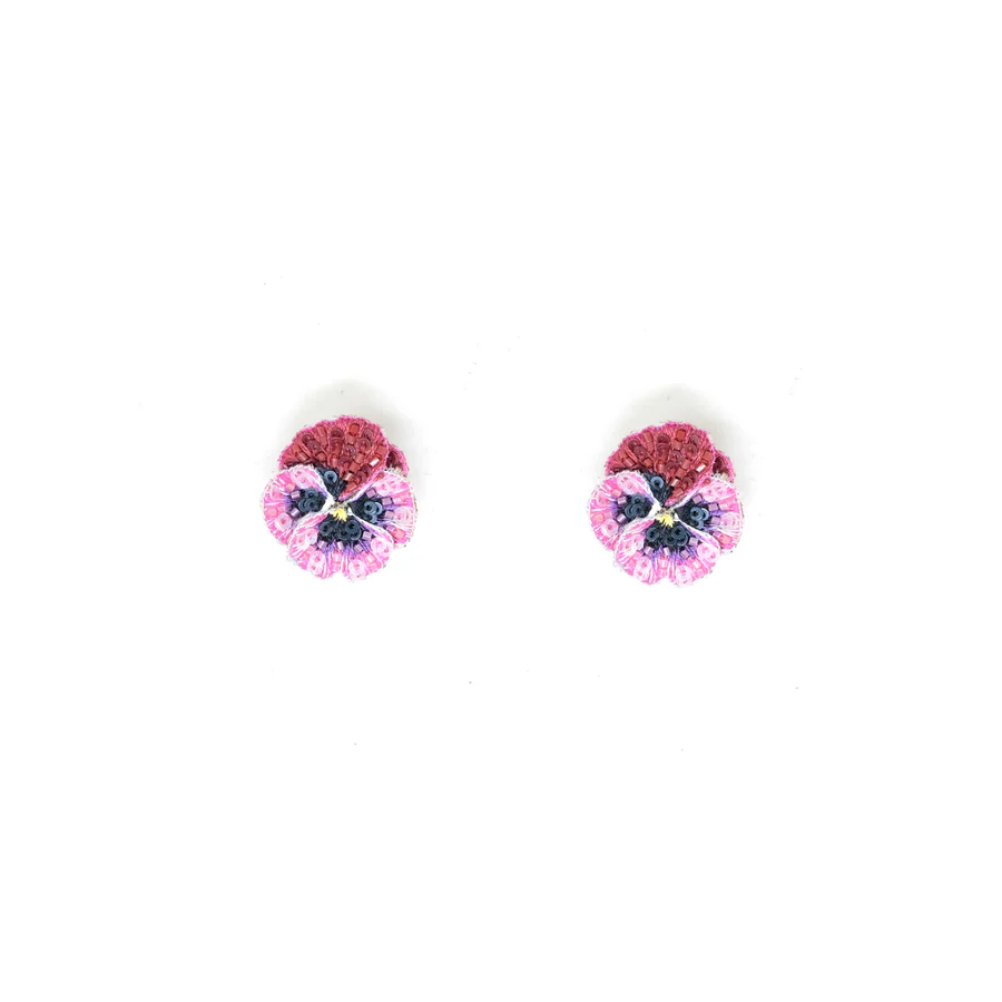 Trovelore Hand Embroidered Rose Pansy Earrings