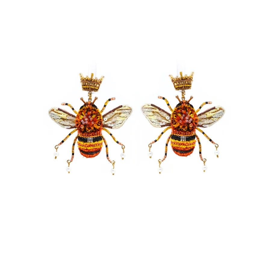 Carder Bee Hand Embroidered Earrings