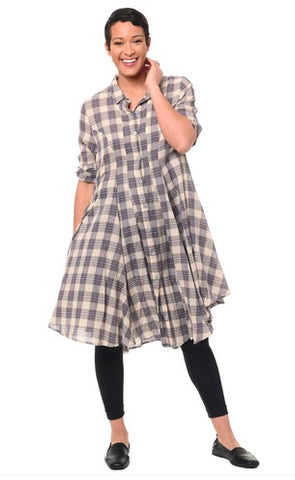 Tulip Julia Shirt Dress in Harwich Plaid. Button up front, flared silhouette.