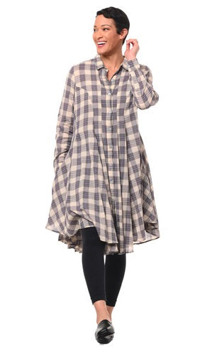 Tulip Julia Shirt Dress in Harwich Plaid. Button up front, flared silhouette.