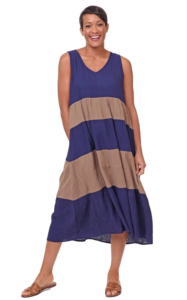 Tulip Clothing Stella Dress in Navy and Sand