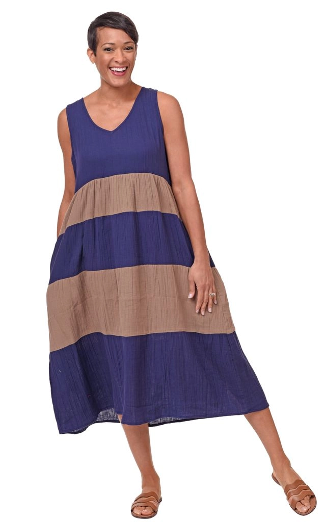 Tulip Clothing Stella Dress in Navy and Sand