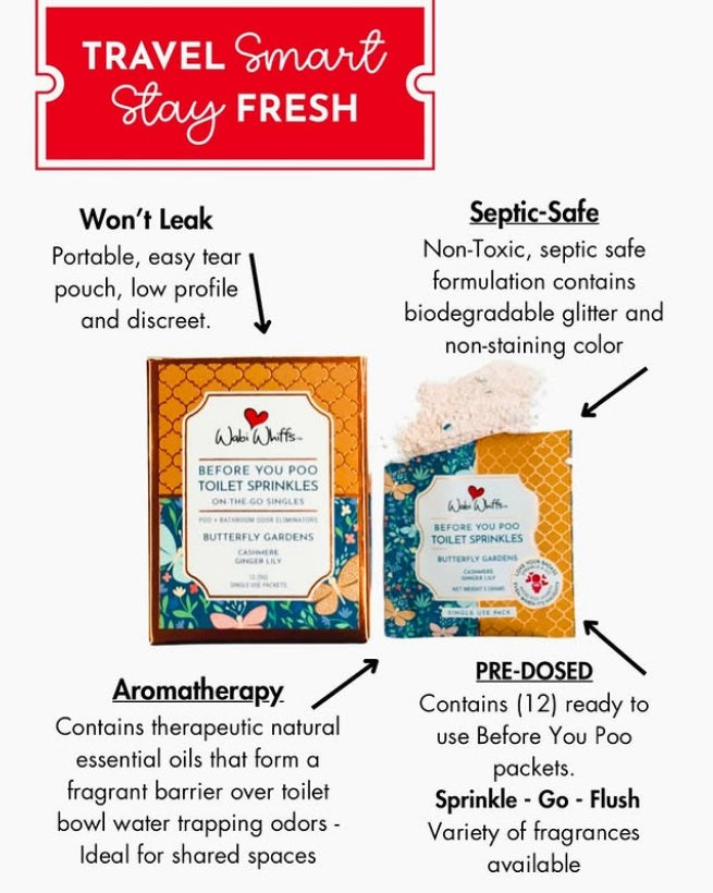 Wabi Whiffs Before You Poo On the Go Toilet Sprinkle Singles Butterfly Gardens