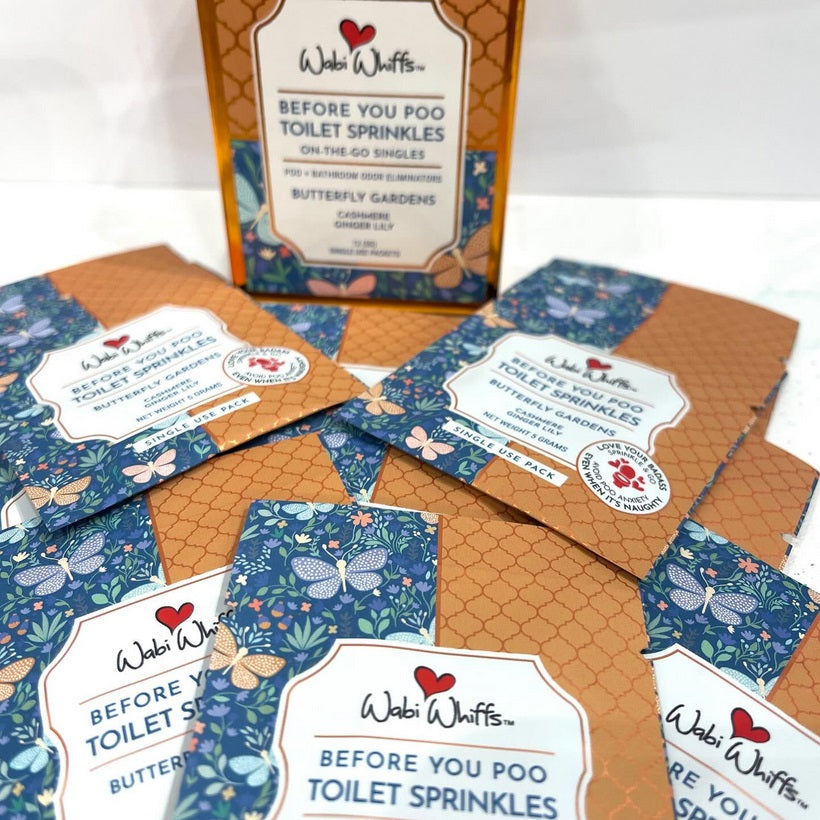 Wabi Whiffs Before You Poo On the Go Toilet Sprinkle Singles Butterfly Gardens