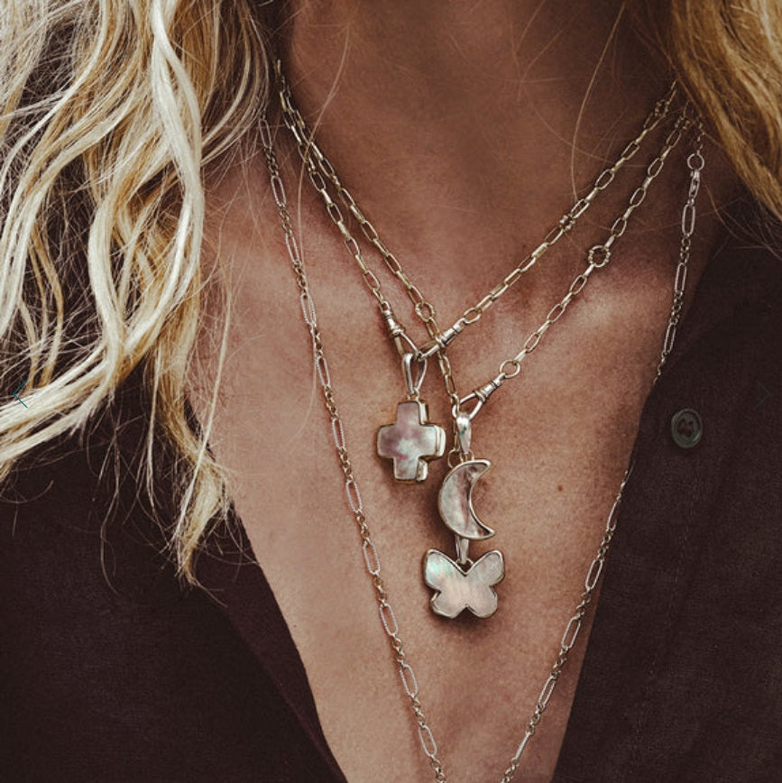 Waxing Poetic Manifesting Moon Pink Abalone Pendant