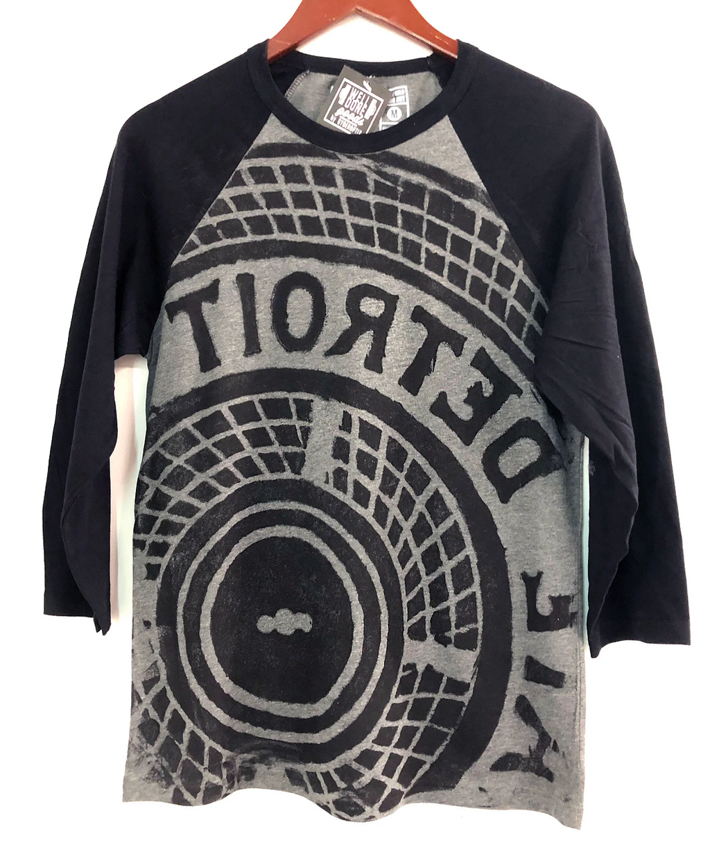 Well Done Goods Detroit Tire Print Manhole Cover Baseball Tee