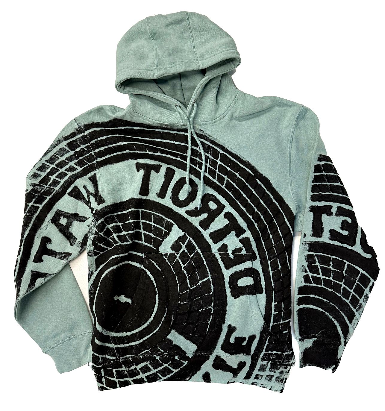 Well Done Goods Detroit Tire Print Manhole Cover Hoodie in Sea Foam