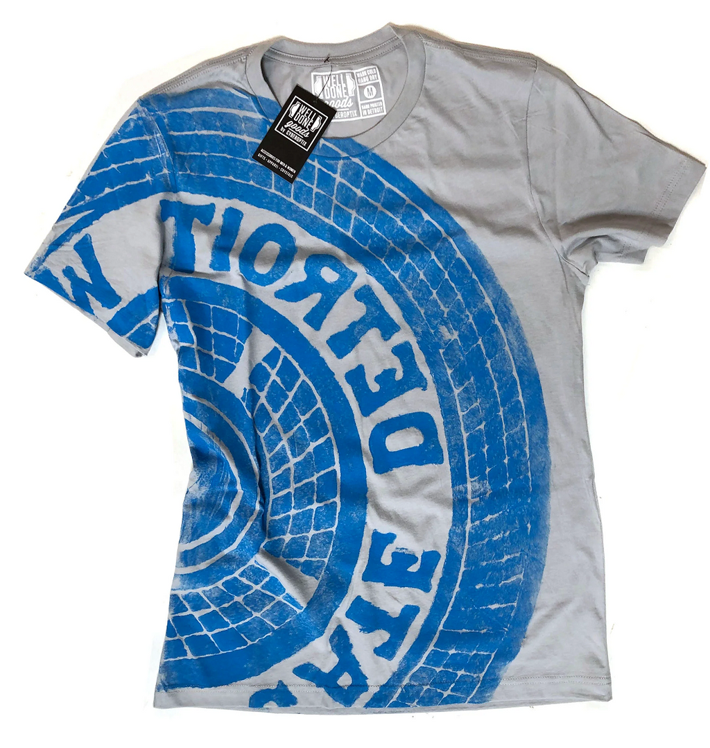 Well Done Goods Detroit Tire Print Manhole Cover Tee in Honolulu Blue