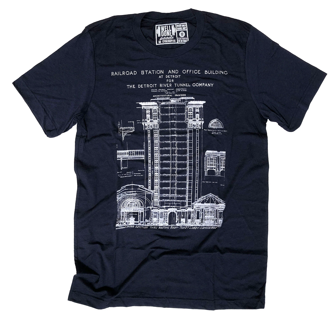 Well Done Goods Michigan Central Station Blueprint Tee