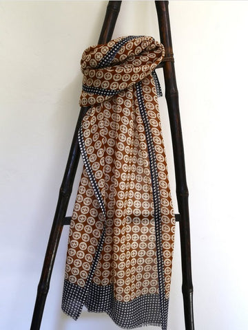 Wool Silk Scarf Pattern Brown