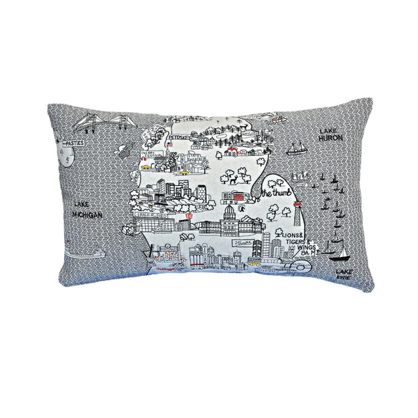 Embroidered Michigan Lower Peninsula Pillow
