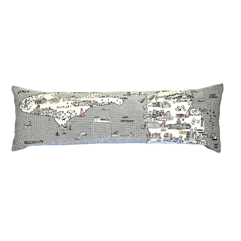 Embroidered Michigan Lumbar Pillow