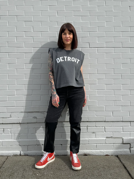 Basic Detroit Crop Women's Muscle T-Shirt in Black