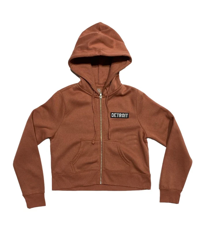 Ink Detroit Crop Zip-Up Detroit Hoodie / Desert Rose