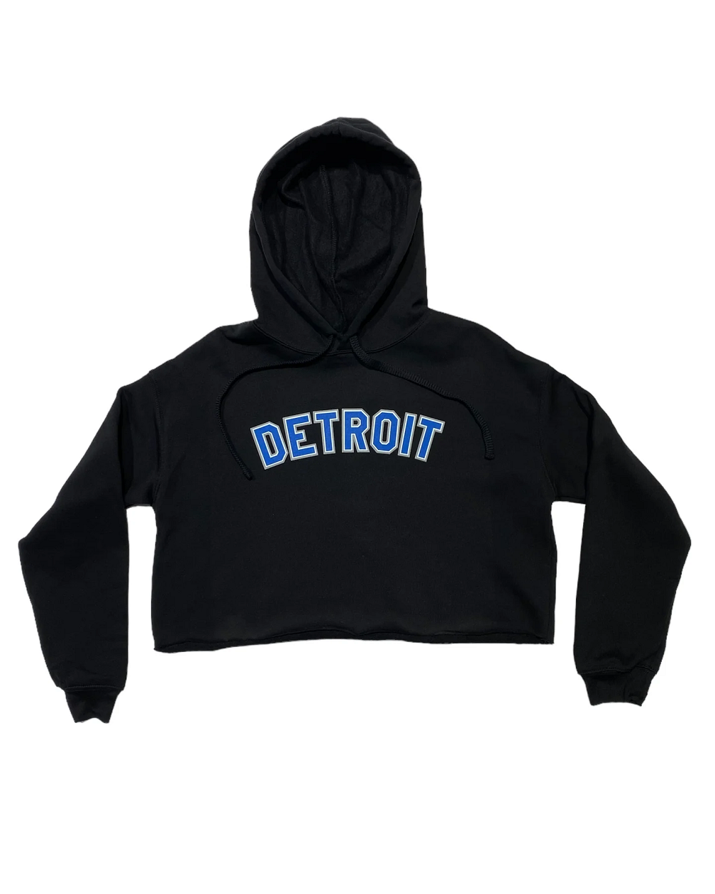 Fleece Detroit Cropped Hoodie / Honolulu Blue & Silver on Black