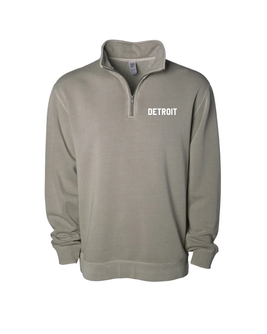 Ink Detroit Detroit Quarter Zip Fleece in Cement with White Lettering