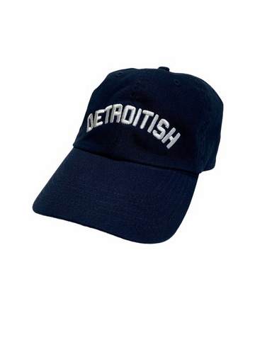 Navy baseball cap with "Detroitish" embroidered in white lettering across the front