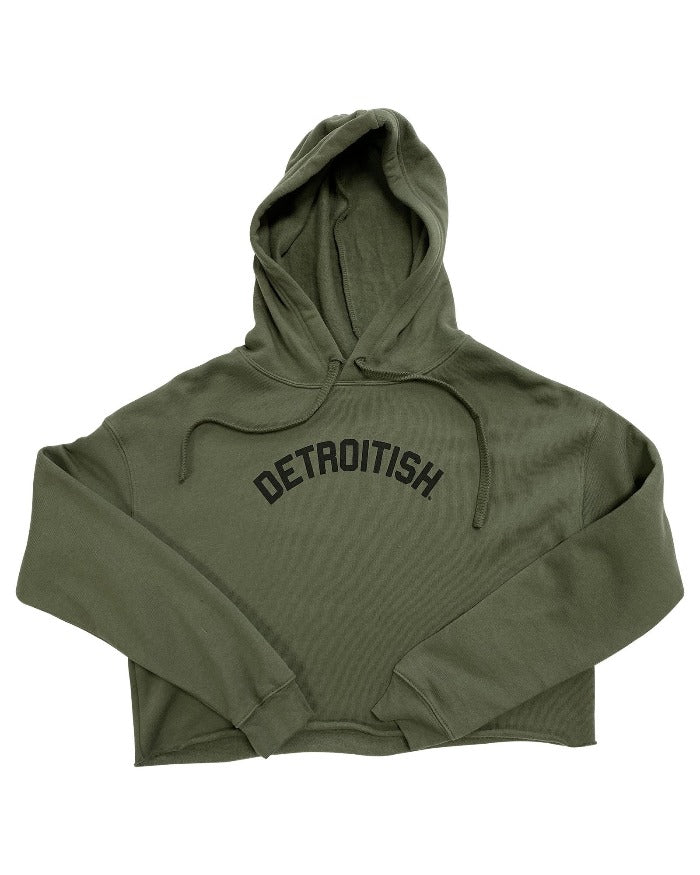 Detroitish Cropped Hoodie in Military Green