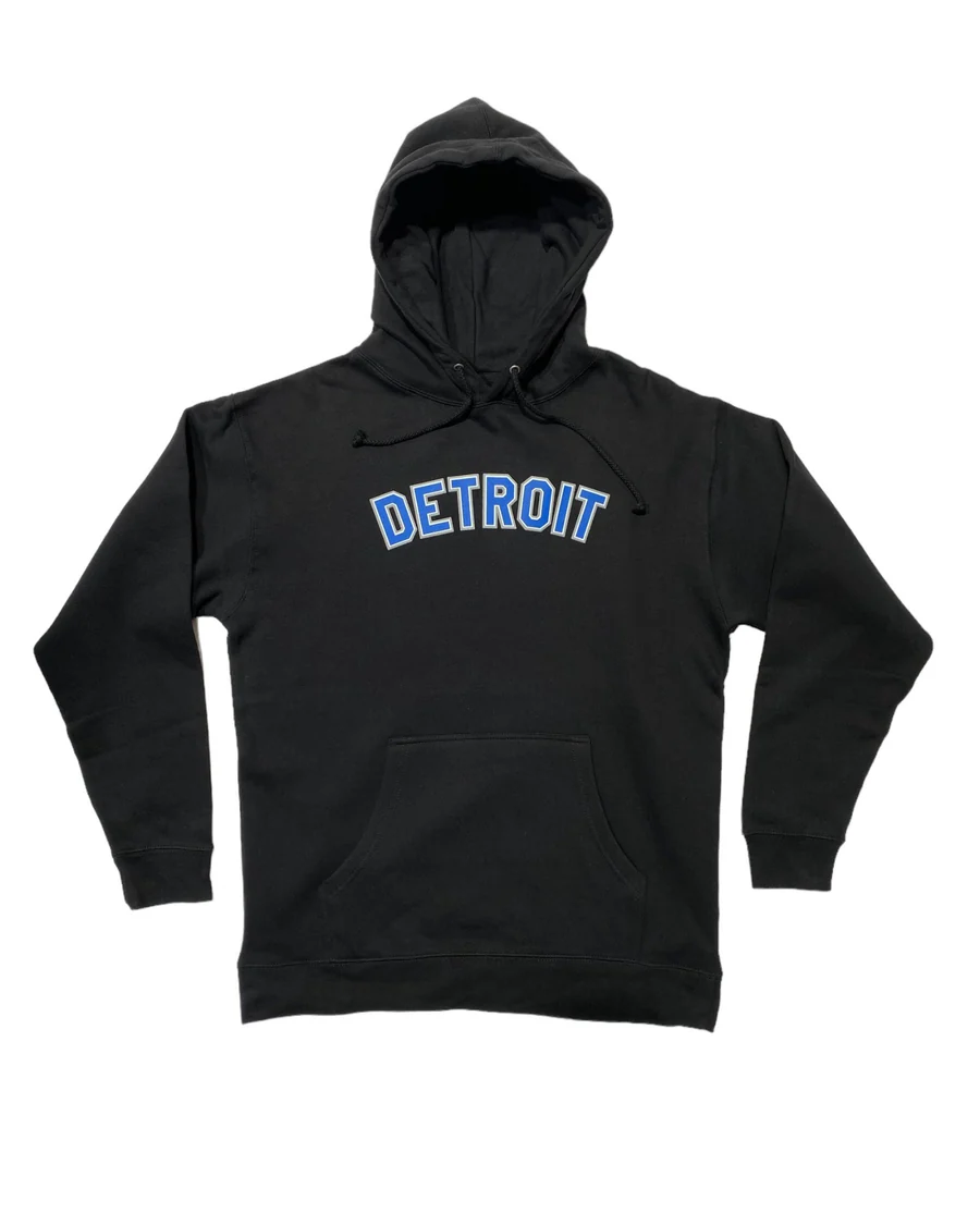 Ink Detroit's Detroit Hoodie Black with Honolulu Blue
