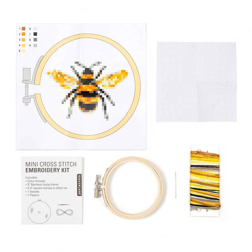 Kikkerland Mini Bee Cross Stitch Kit