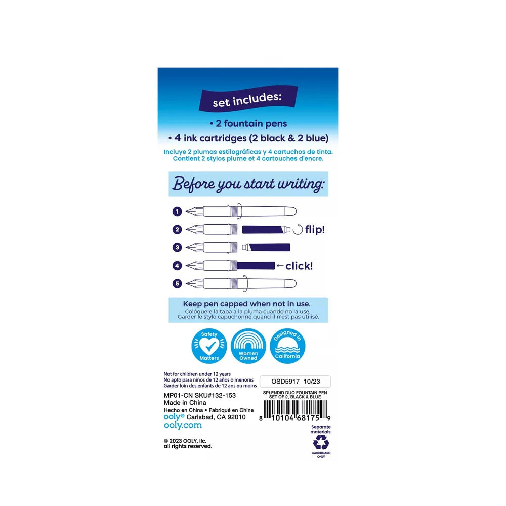 OOLY Splendid Duo Fountain Pens: Black & Blue Ink