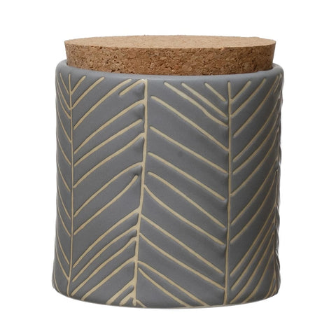 Debossed Stoneware Canister with Cork Lid