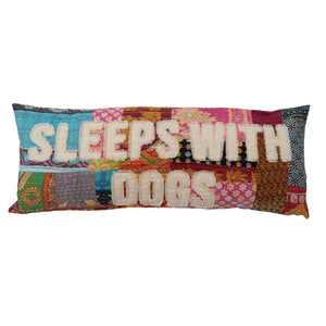"Sleeps With Dogs" Vintage Kantha Patchwork Pillow