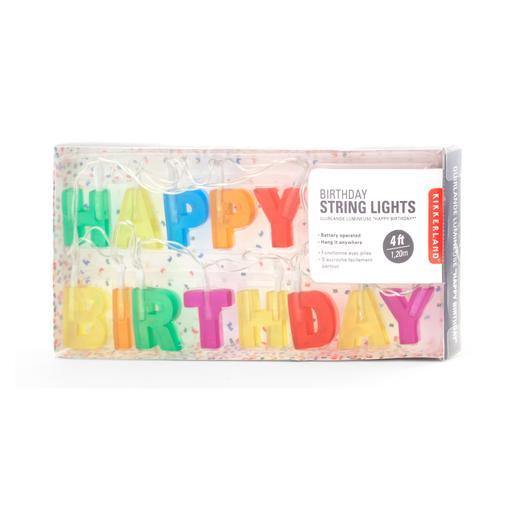 Happy Birthday lights in assorted colors.