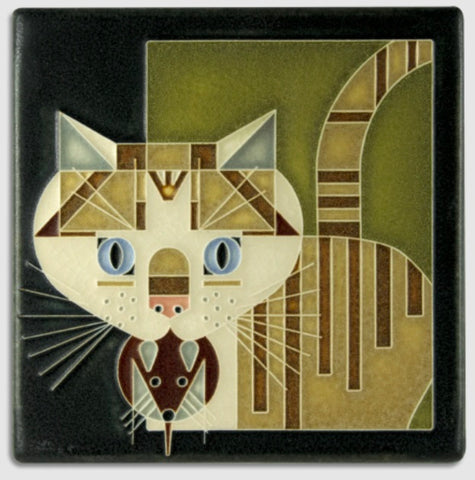 Charley Harper 6x6 Barn Kitty Art Tile / Green