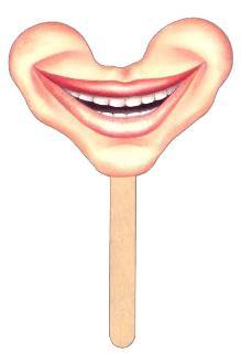 Drawn smile with teeth on a stick.
