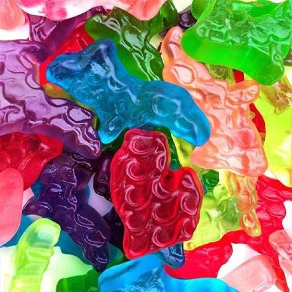 Michigan shaped gummies in various colors.