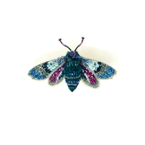 Blue Night Moth Hand Embroidered Brooch